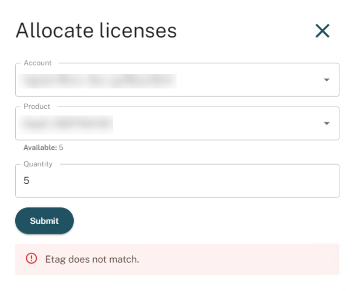 Allocate license Etag error