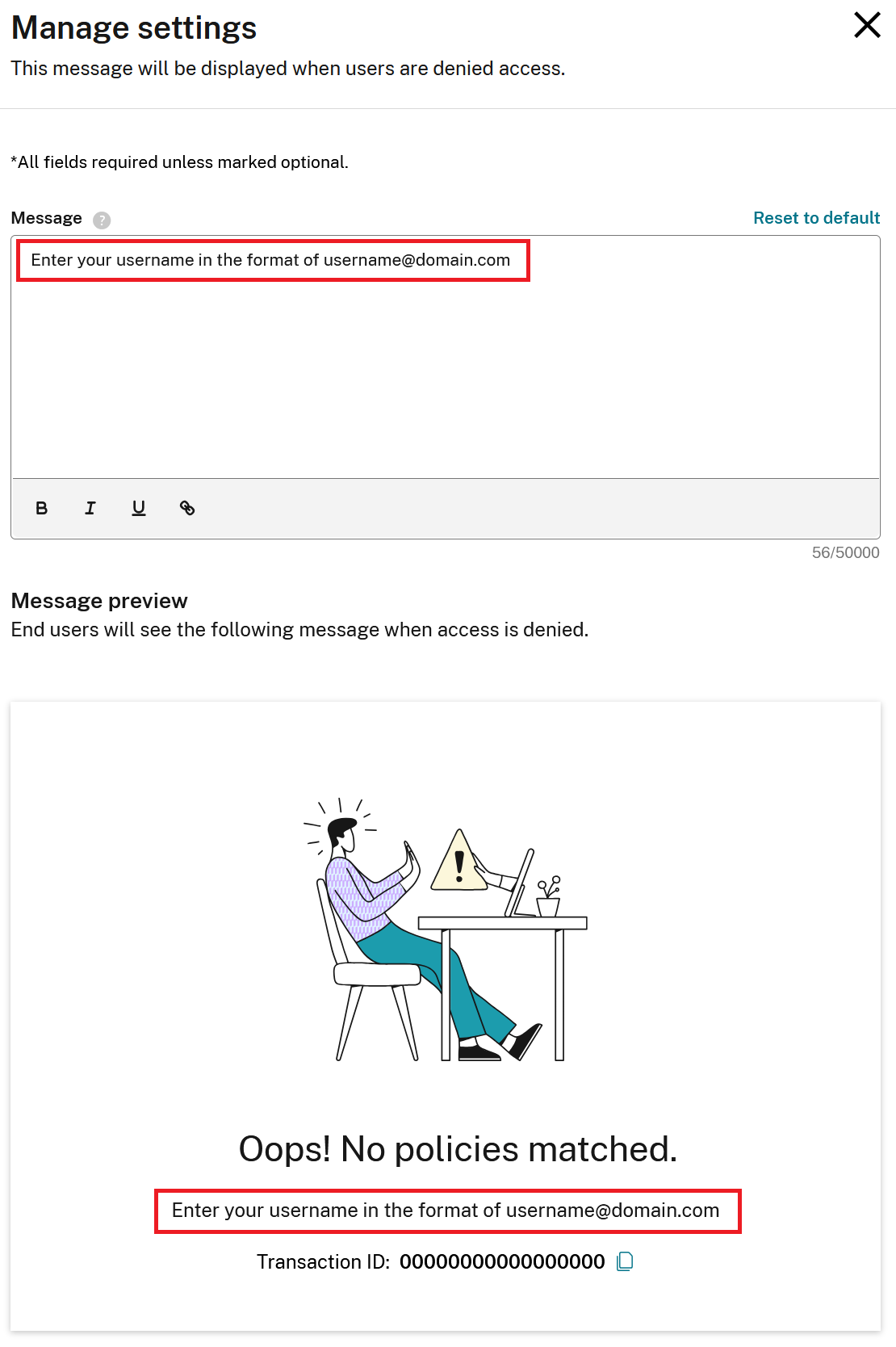 ca custom error message