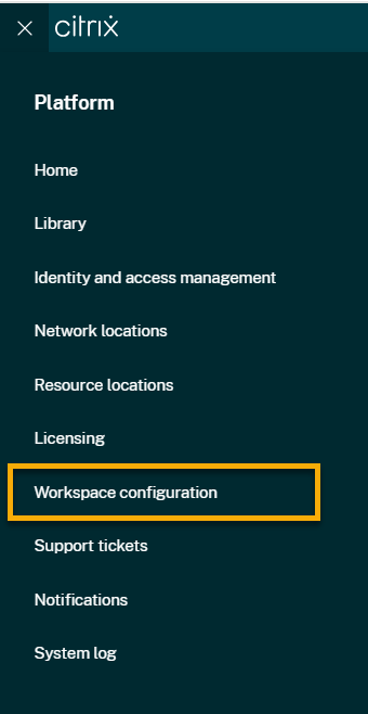 Workspace Configuration menu