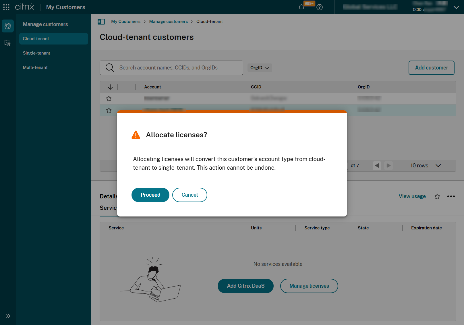 Cloud Tenant as Single Customer