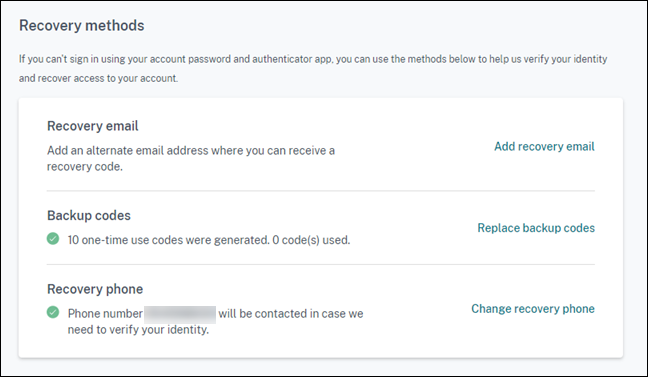 Verification Methods section in My Profile console
