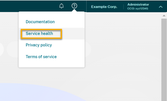 Help menu with Service Health option highlighted