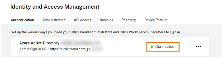 Azure Active Directory provider with connection state highlighted