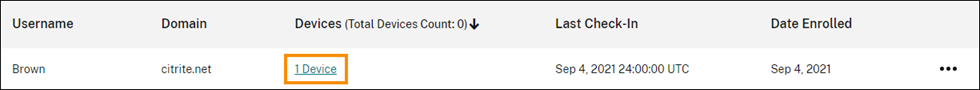 Licensed user with Devices link highlighted
