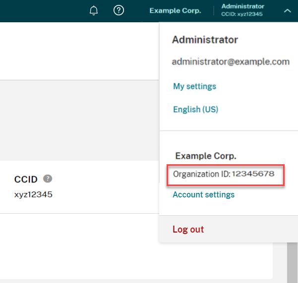 OrgID displayed with account name