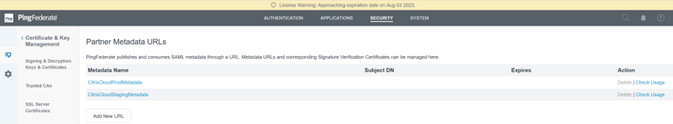 Partner Metada URL configured