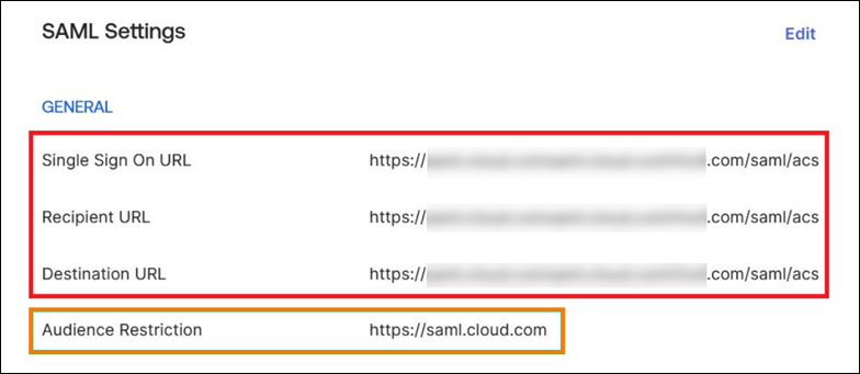 Okta console with Audience and endpoint fields highlighted