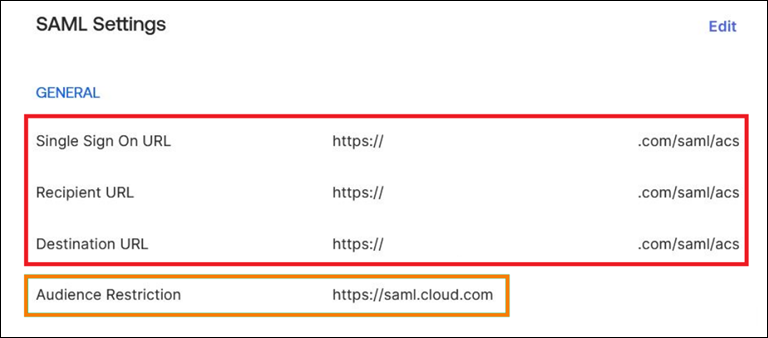 Okta console with endpoints in the first application configured