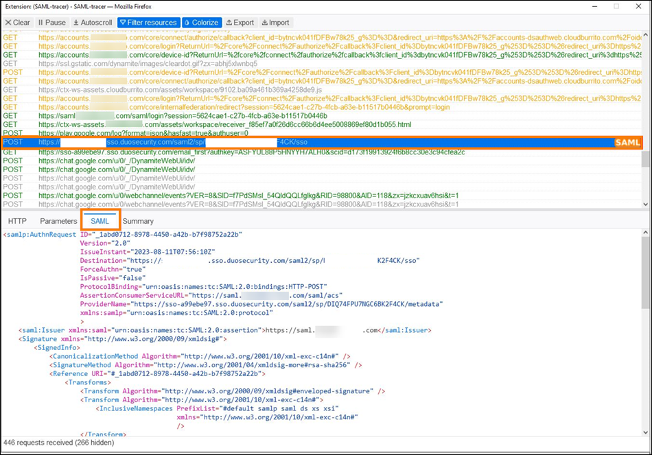 SAML-tracer file output