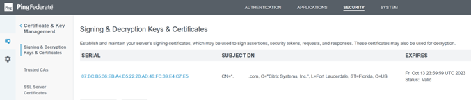 SAML signing certificate