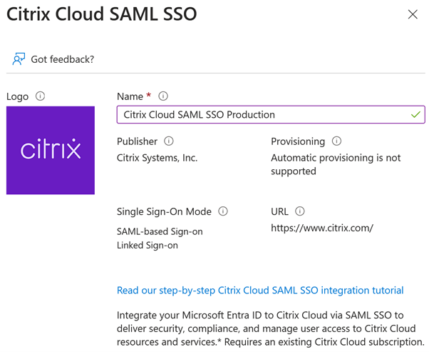 SAML application name