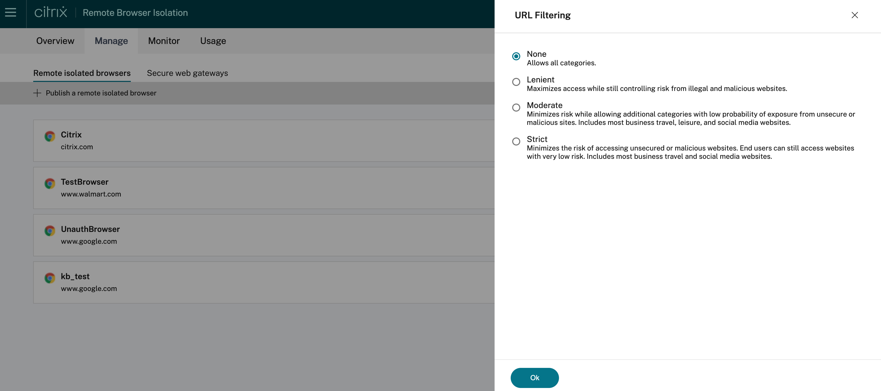 URL filtering options